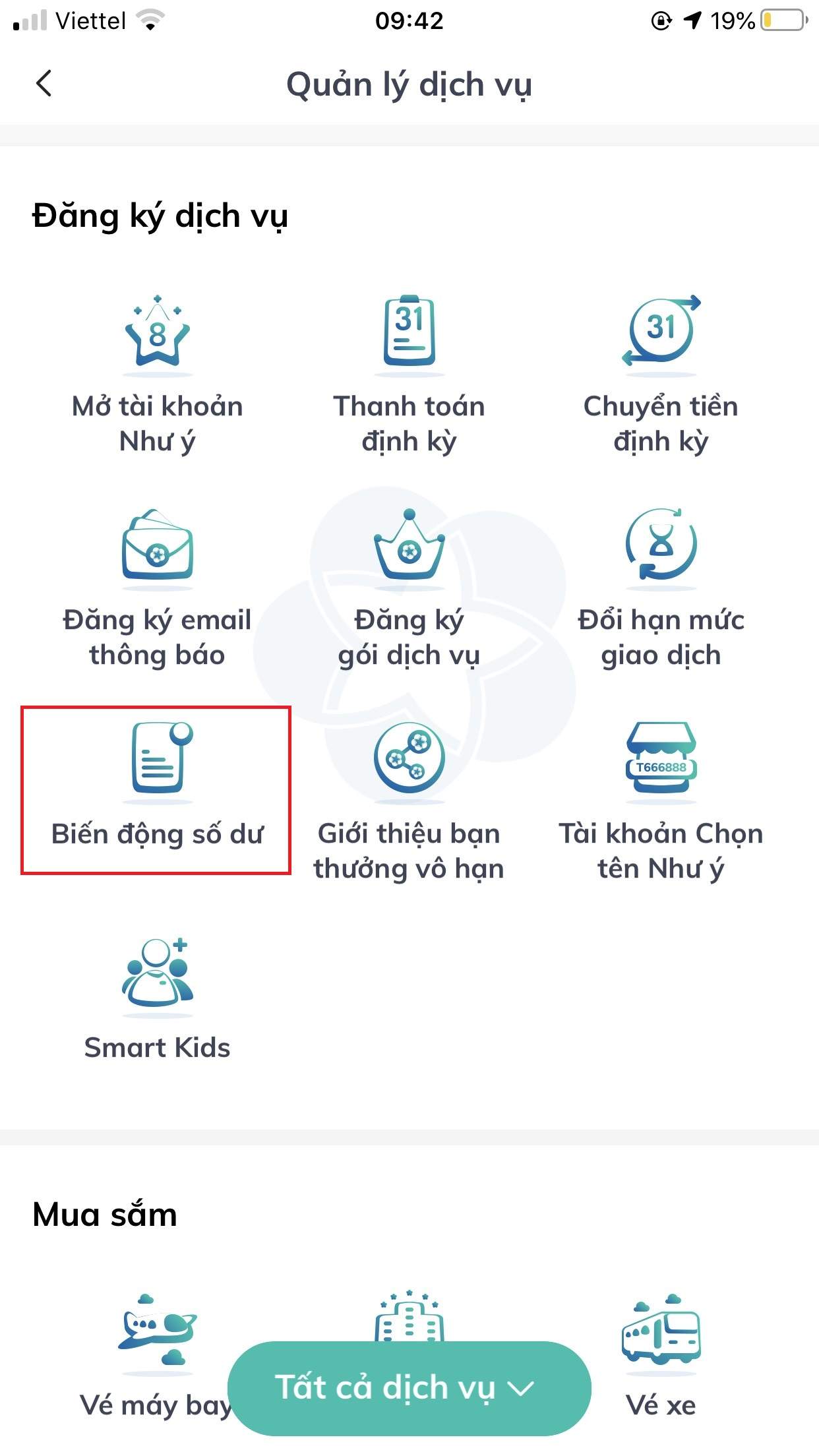 Chọn biến động số dư