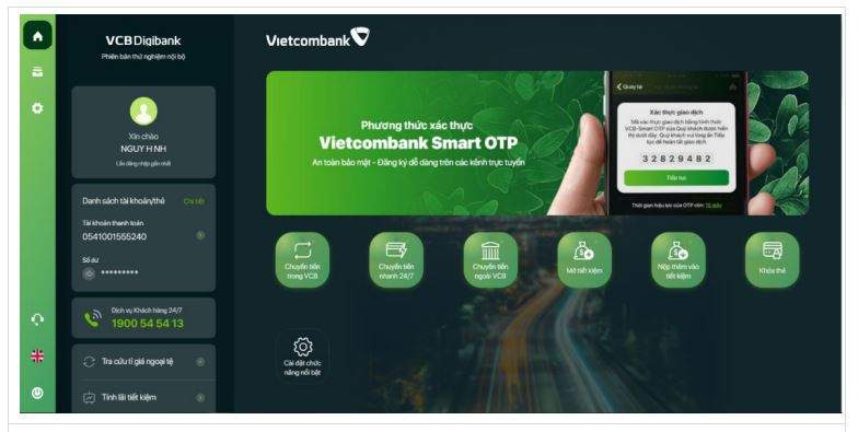 Kích hoạt dịch vụ VCB Digibank thành công