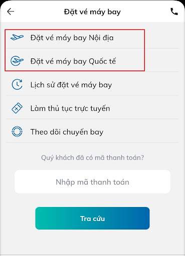 Lựa chọn đặt vé máy bay
