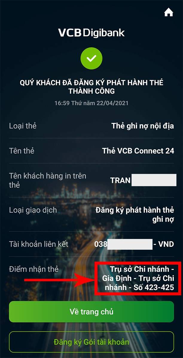 Đăng ký chuyển đổi thẻ Vietcombank Connect24 sang thẻ chip thành công