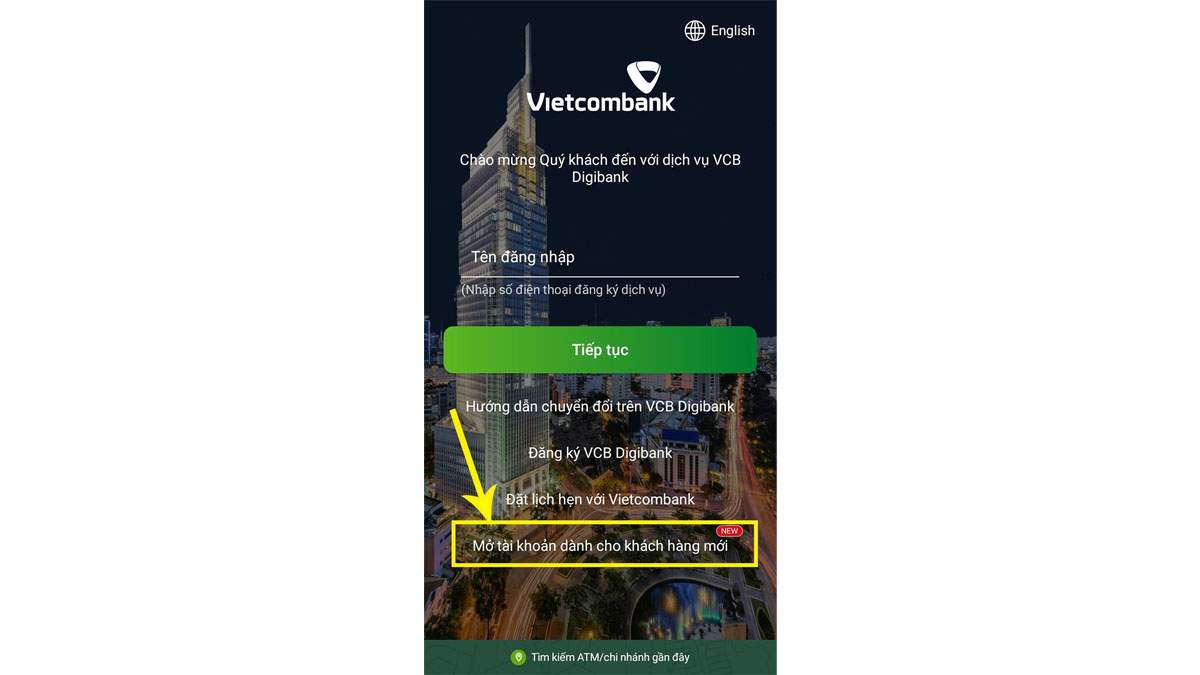 Chọn “Mở tài khoản dành cho khách hàng mới”