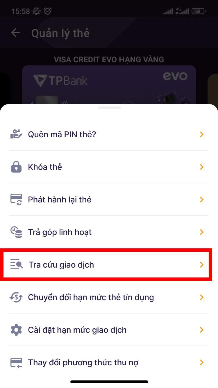 Cách kiểm tra bảng sao kê thẻ TPBank EVO bước 4