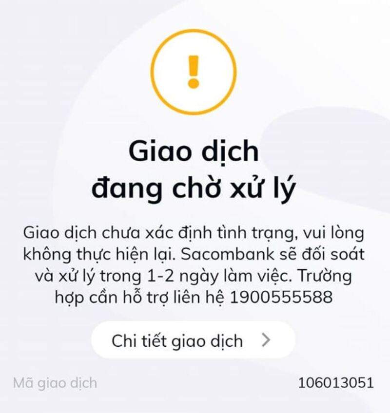 sacombank bị lỗi giao dịch chưa xác định