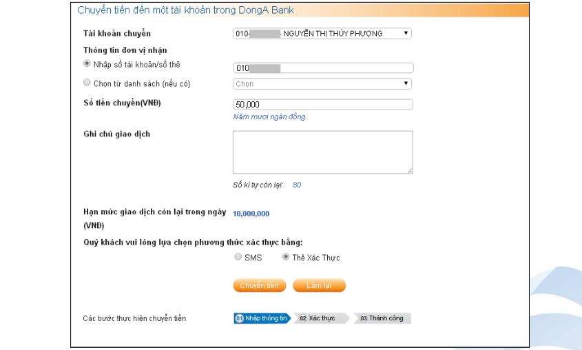 Nhập thông tin để chuyển tiền