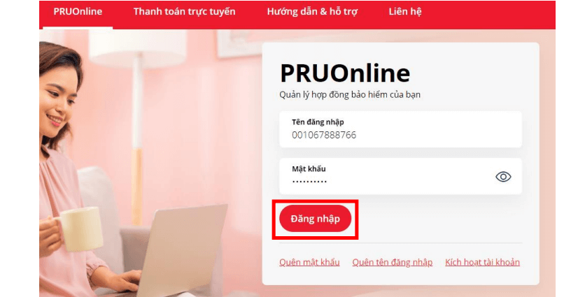 Đăng nhập vào web Pruonline