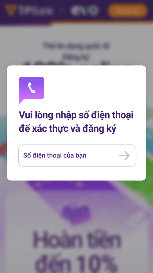 Cách đăng ký mở thẻ EVO TPBank bước 2