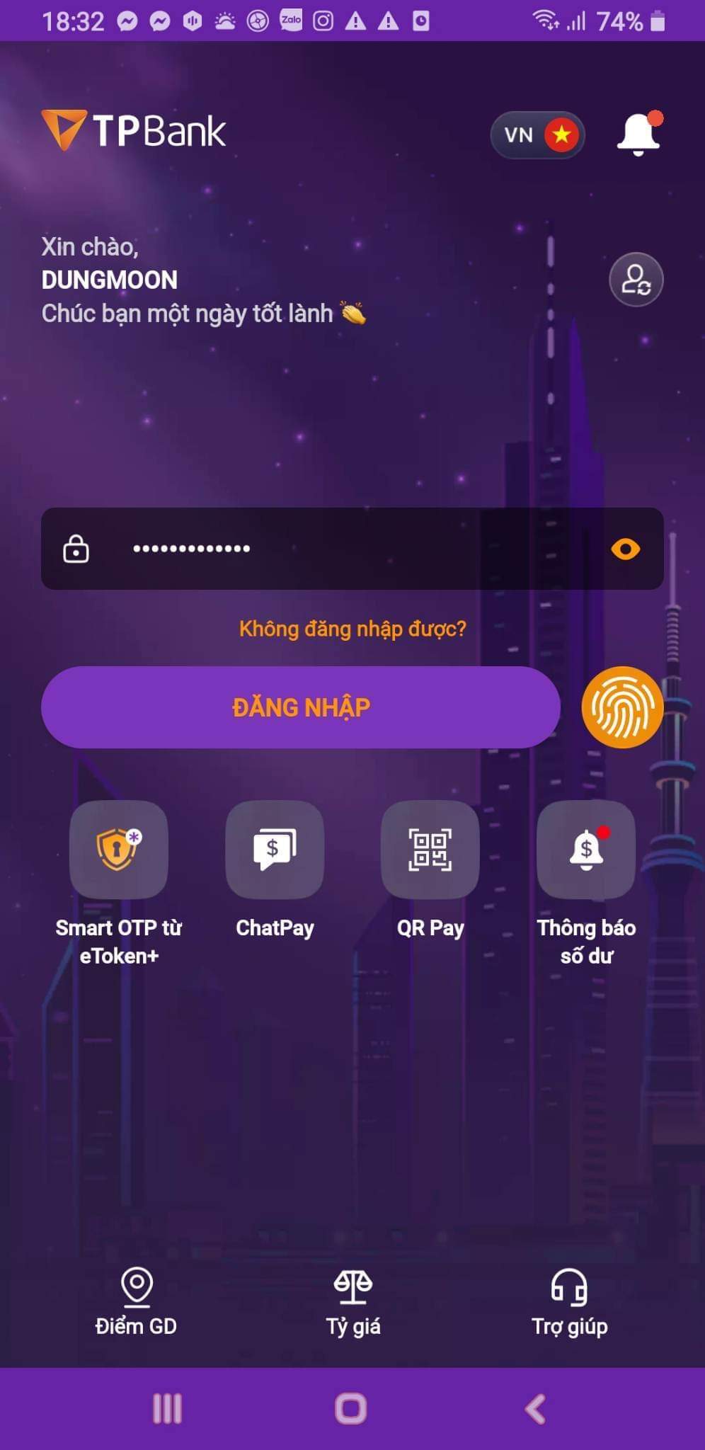 Đăng nhập vào ứng dụng TPBank Mobile