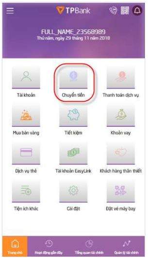 Chọn Chuyển tiền