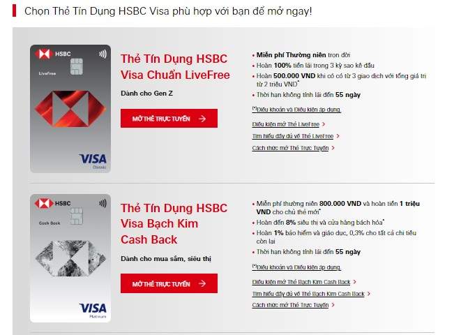 Hướng dẫn đăng ký mở thẻ tín dụng HSBC Cashback bước 2