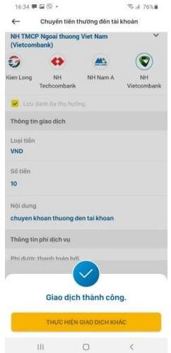 Giao dịch chuyển tiền thành công