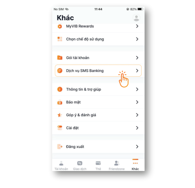 Cách hủy SMS Banking VIB trên MyVIB 2.0 bước 2