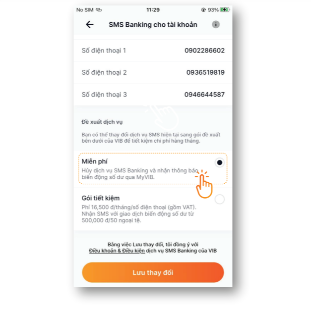 Cách hủy SMS Banking trên MyVIB 2.0 bước 3