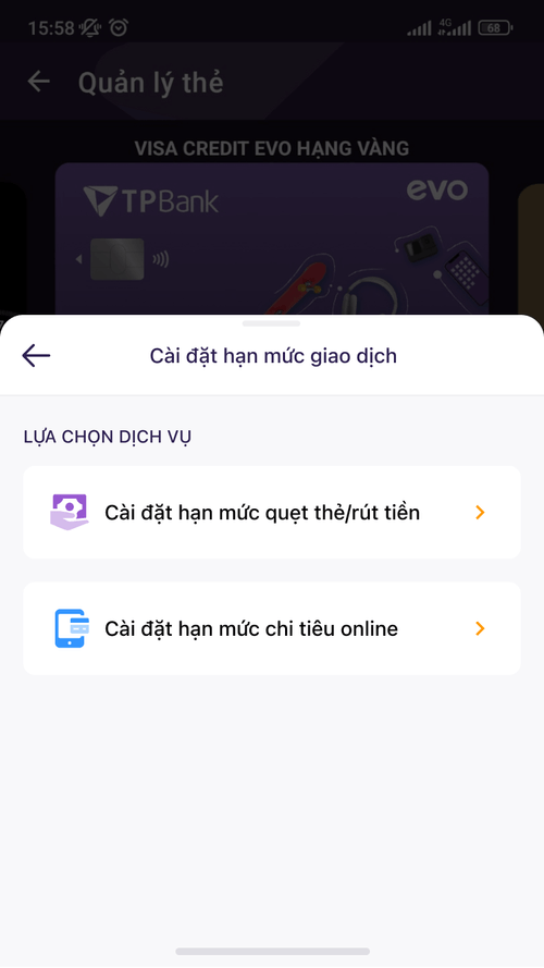 Thay đổi hạn mức thẻ tín dụng TPBank EVO bước 4