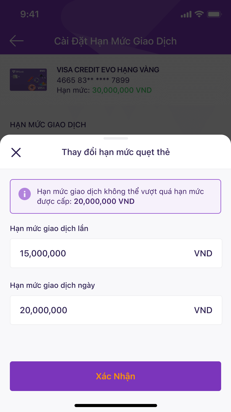 Thay đổi hạn mức thẻ tín dụng TPBank EVO bước 5