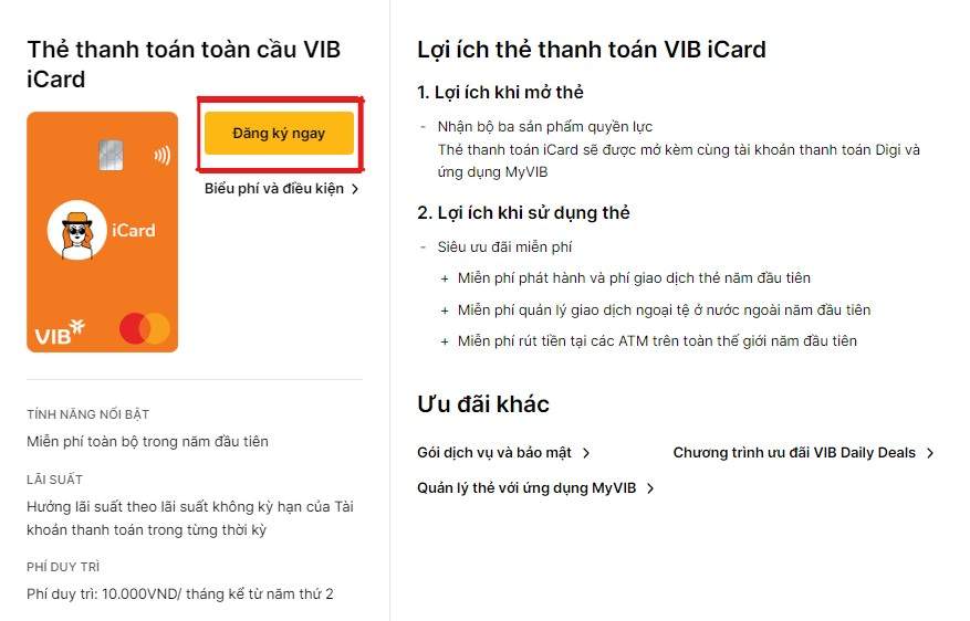 Hướng dẫn mở thẻ thanh toán VIB iCard bước 1