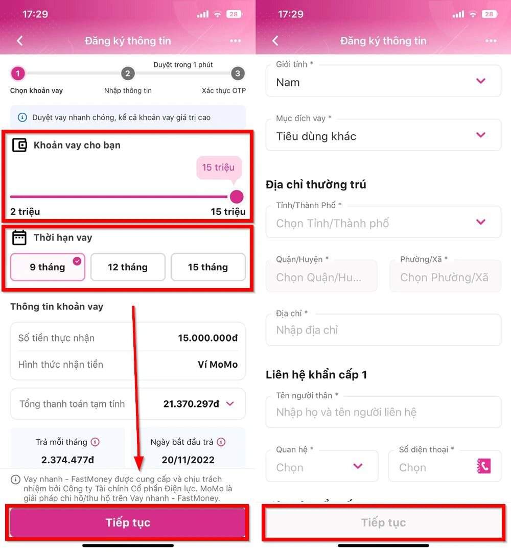 Lựa chọn khoản vay phù hợp trên App Momo