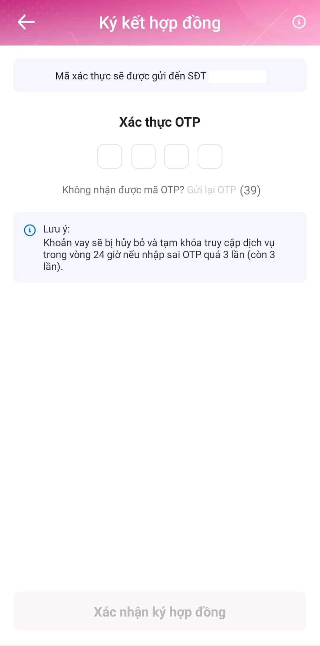 Nhập mã OTP gồm 4 số được gửi về số điện thoại