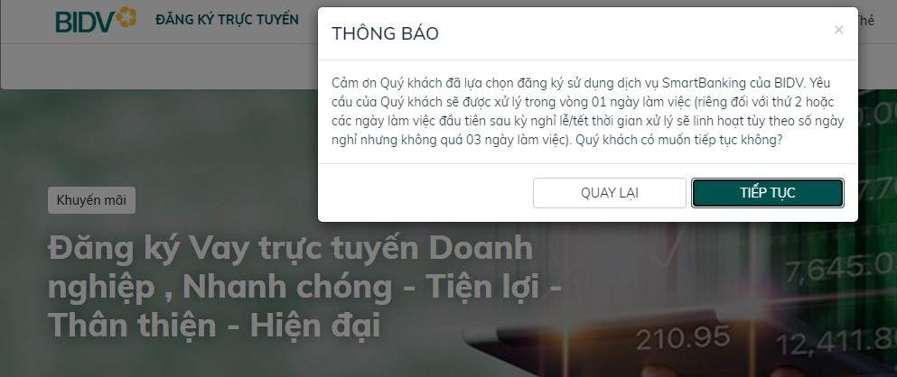 Hướng dẫn đăng ký BIDV iBank Online bước 3