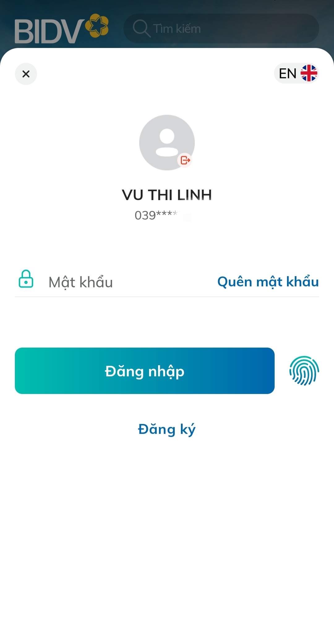 Điền tên đăng nhập và mật khẩu để đăng nhập vào tài khoản Internet Banking BIDV