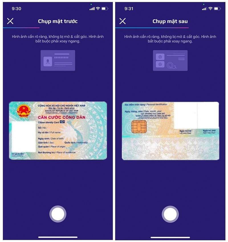 Chụp ảnh mặt trước và mặt sau của CCCD