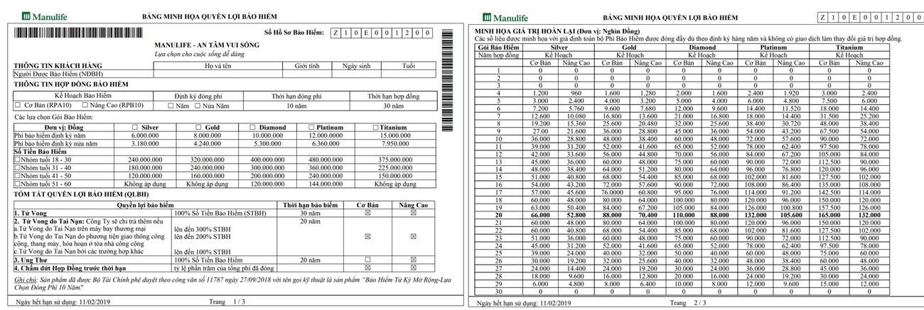 Cách đọc bảng minh họa quyền lợi bảo hiểm nhân thọ