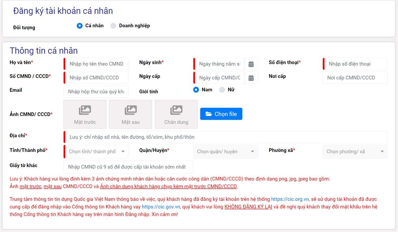 Hướng dẫn đăng ký tài khoản CIC