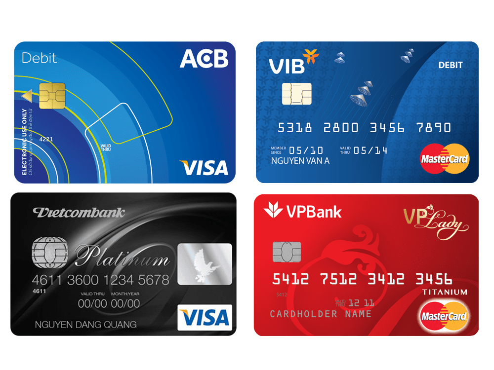 Một số thẻ MasterCard và Visa của một số ngân hàng