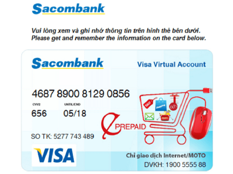 Trong hình là thẻ VISA mềm Sacombank hiện nay.